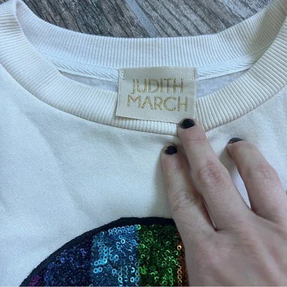 Judith March Rainbow Smiley Oversized Half Length Sweatshirt, Women’s L - Picture 3 of 8